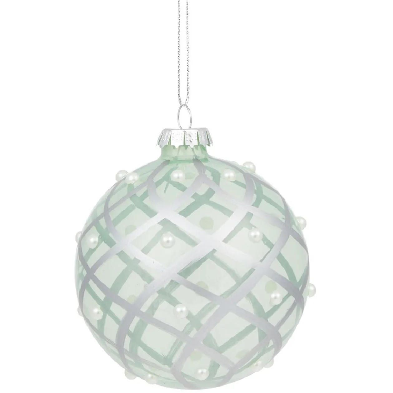 Boule de Noël en verre dessin argenté Ø8