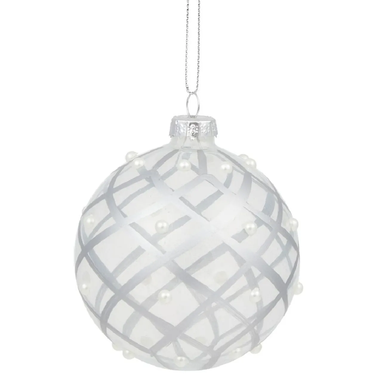 Boule de Noël en verre dessin argenté Ø8