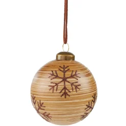 Boule de Noël en verre effet bois motif flocon de neige
