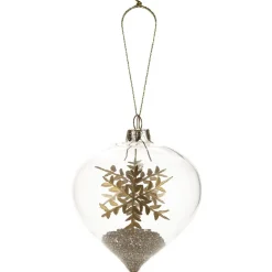 Boule de Noël en verre forme goutte déco flocon et paillette doré