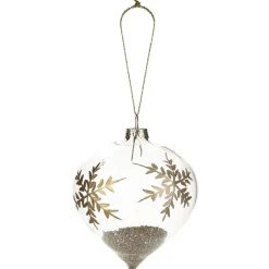 Boule de Noël en verre forme goutte déco flocon et paillette doré