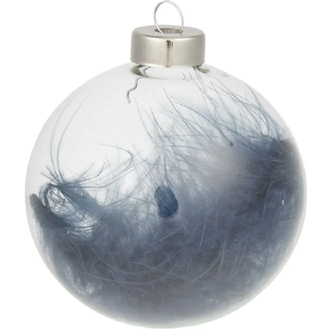 Boule de Noël en verre garnie d'une plume