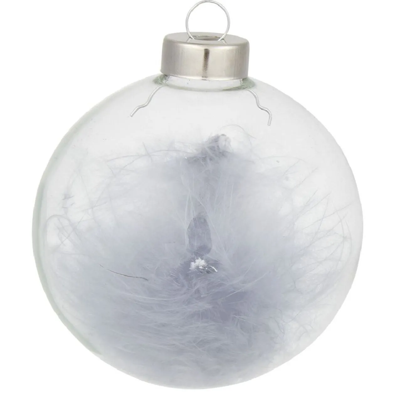 Boule de Noël en verre garnie d'une plume