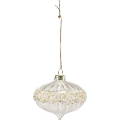 Boule de Noël en verre transparent avec bandeau décor perles