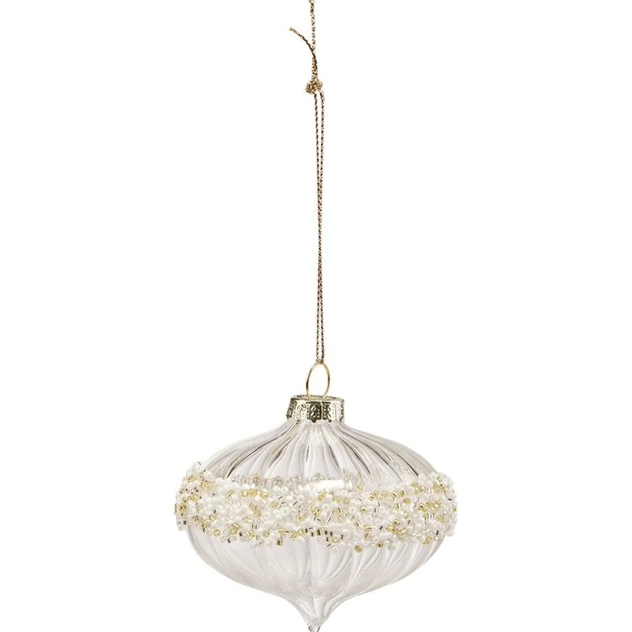 Boule de Noël en verre transparent avec bandeau décor perles