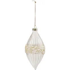 Boule de Noël en verre transparent avec bandeau décor perles