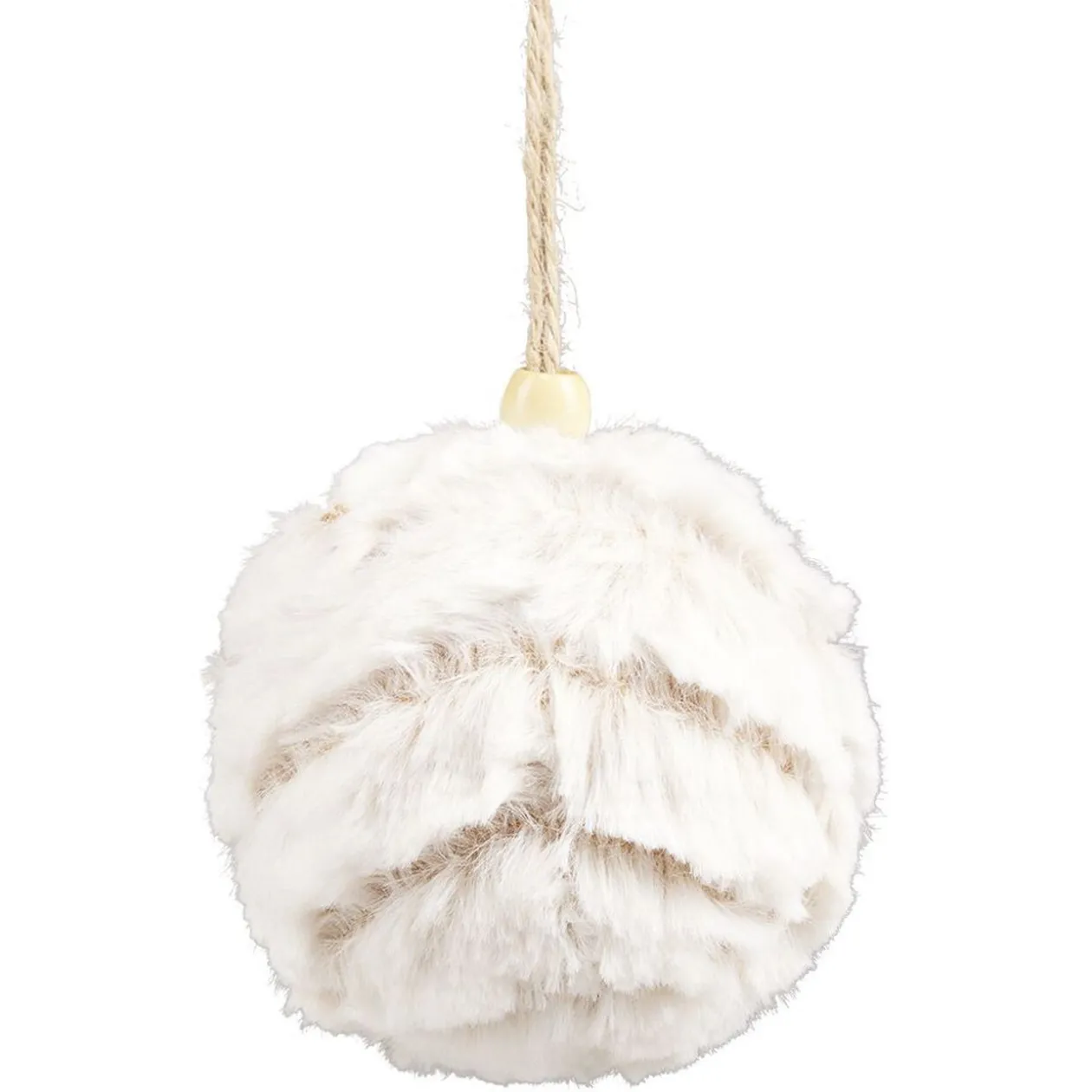 Boule de Noël fausse fourrure blanc et beige Ø8,5cm