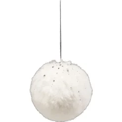 Boule de Noël fausse fourrure blanche pailletée Ø8 cm