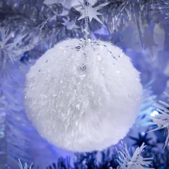 Boule de Noël fausse fourrure blanche pailletée Ø8 cm