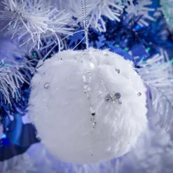 Boule de Noël fausse fourrure blanche pailletée Ø8 cm