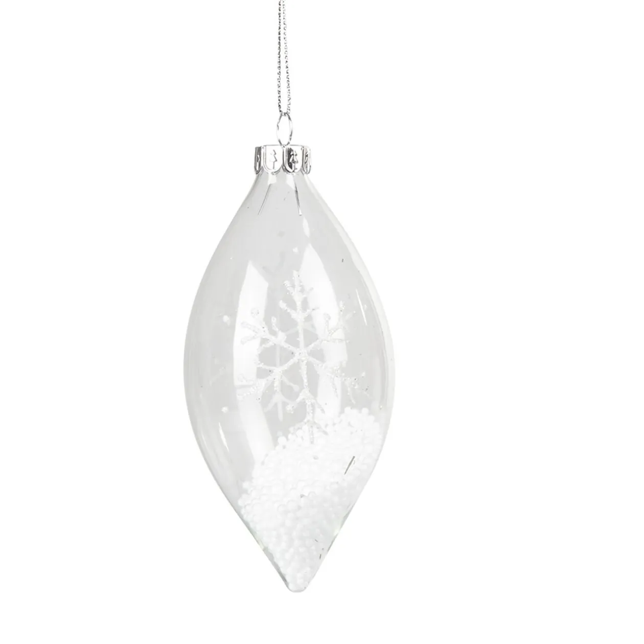 Boule de Noël goutte transparente avec flocons de neige