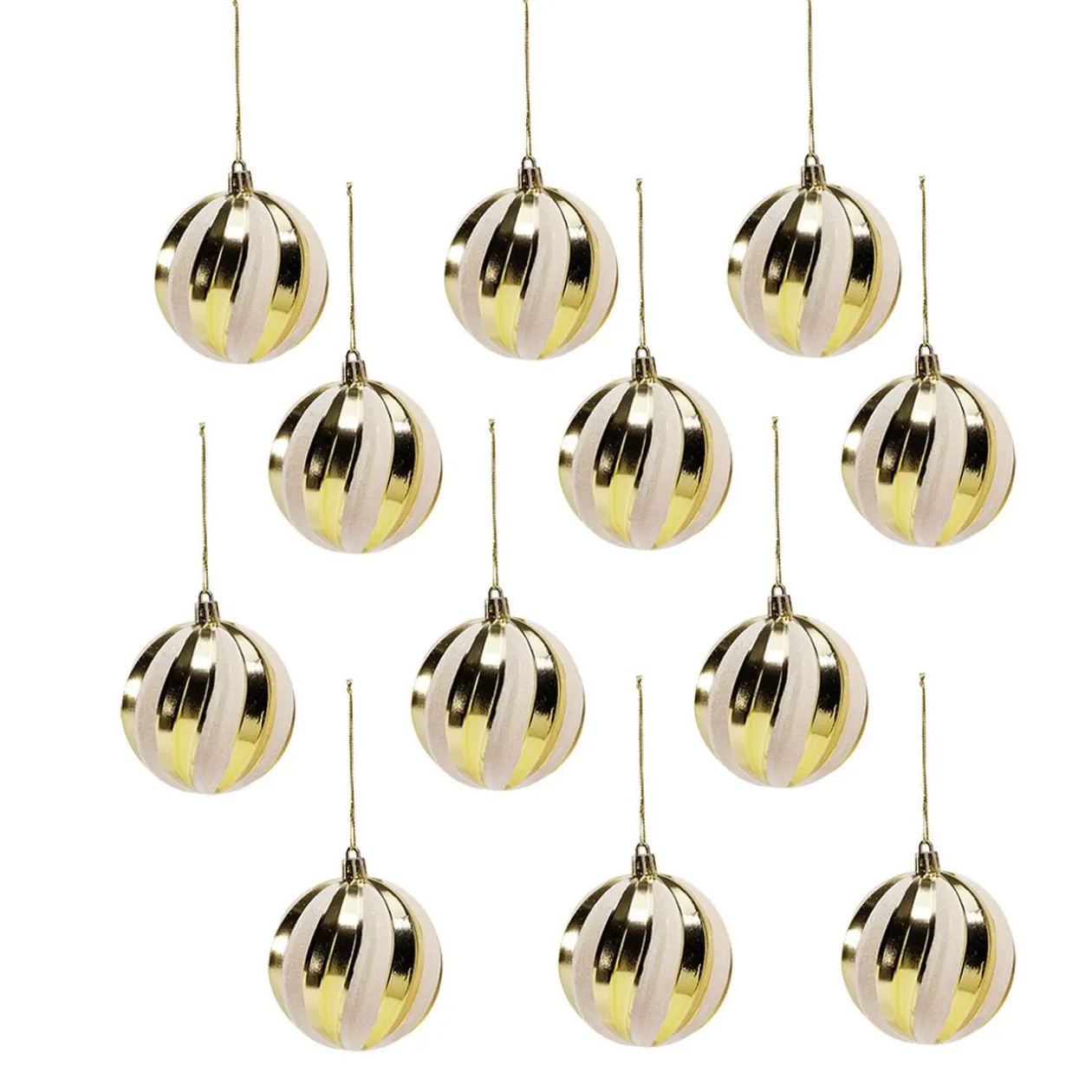 Boule de Noël jaune doré et blanc x12
