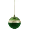 Boule de Noël liseré doré bimatière velours et brillant vert Ø8cm