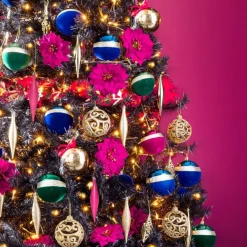 Boule de Noël liseré doré bimatière velours et brillant rouge Ø8cm