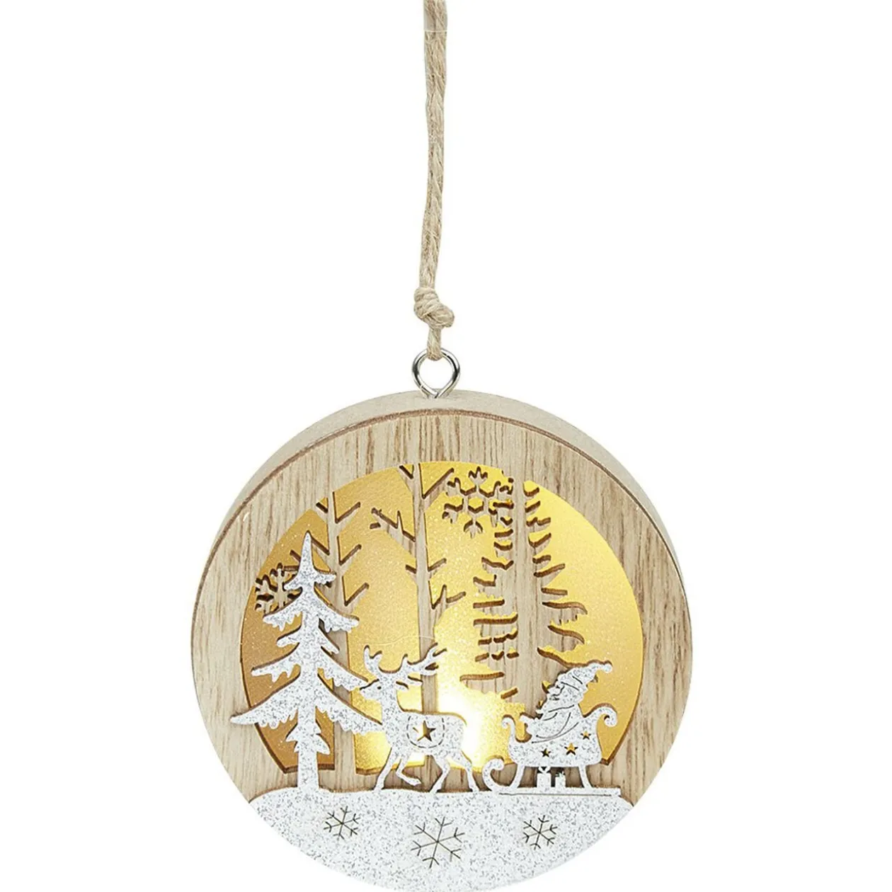 Boule de Noël lumineuse en bois design paysage
