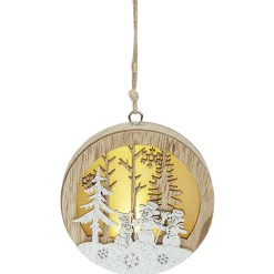 Boule de Noël lumineuse en bois design paysage