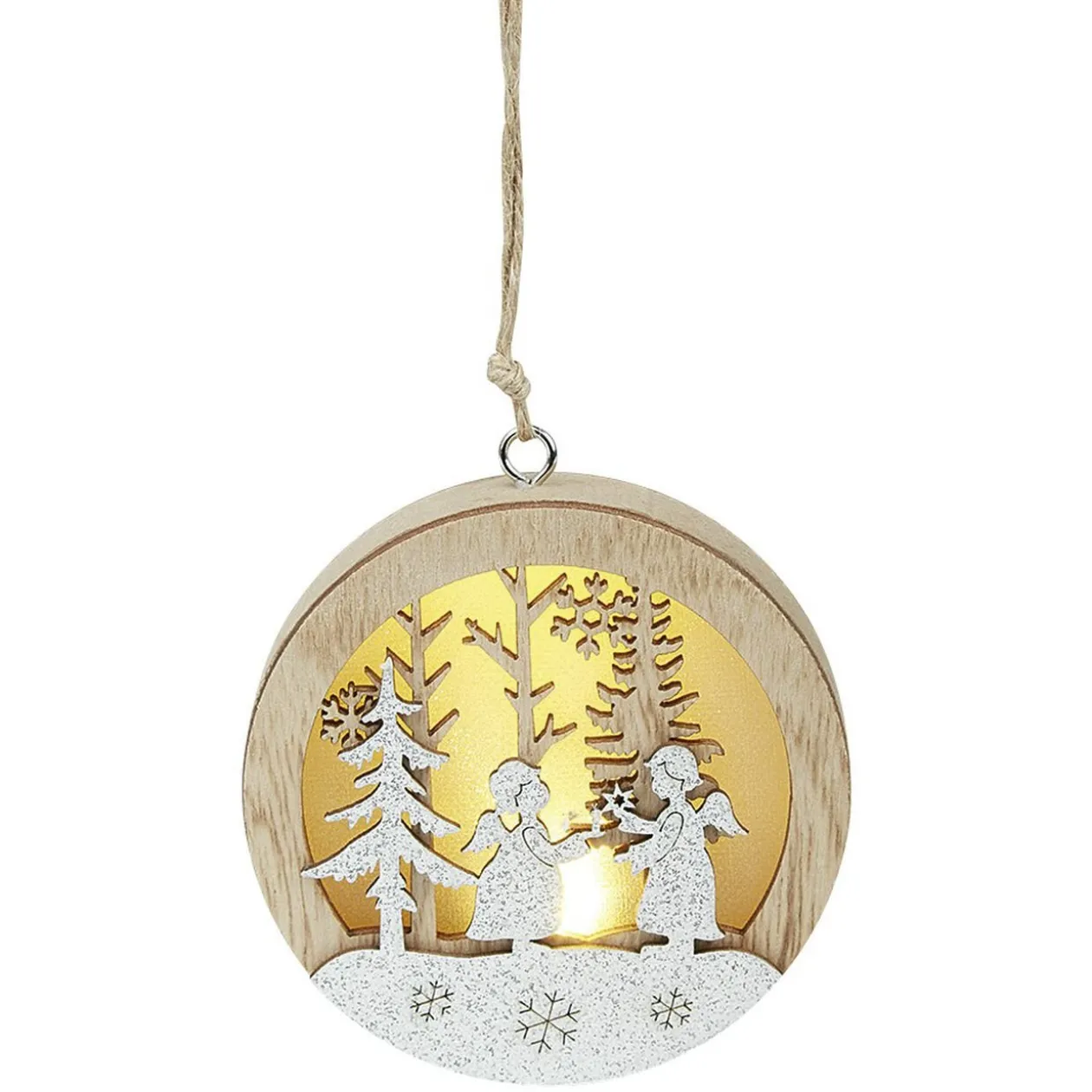 Boule de Noël lumineuse en bois design paysage