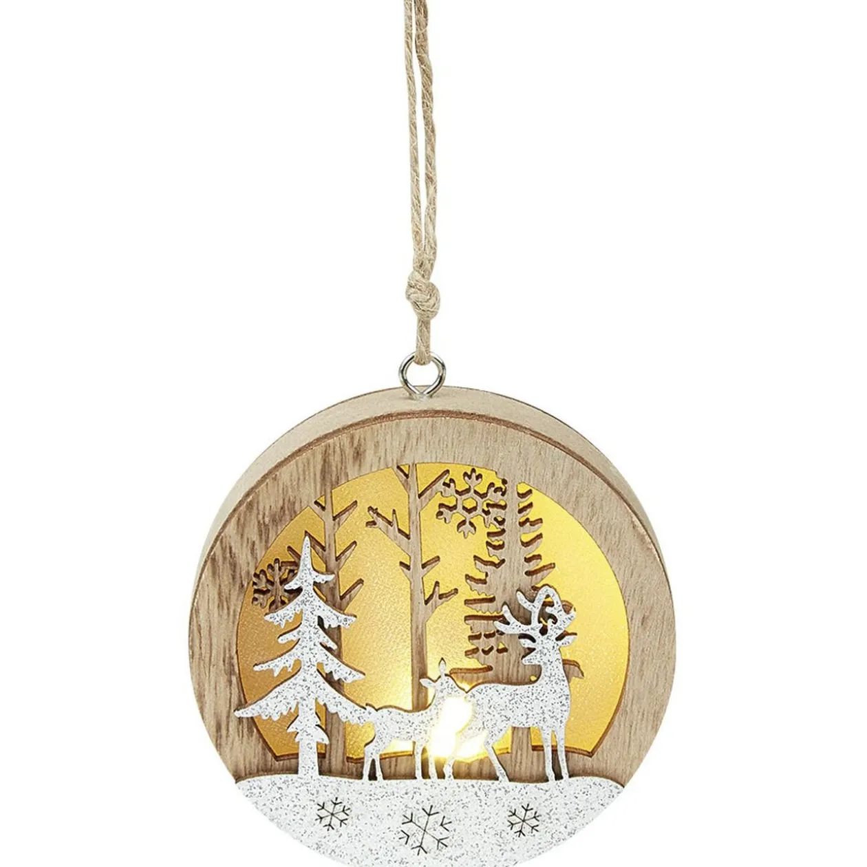 Boule de Noël lumineuse en bois design paysage