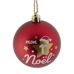 Boule de Noël "Mon 1er Noël" rouge ou blanche Ø8cm - 2 coloris