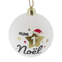 Boule de Noël "Mon 1er Noël" rouge ou blanche Ø8cm - 2 coloris