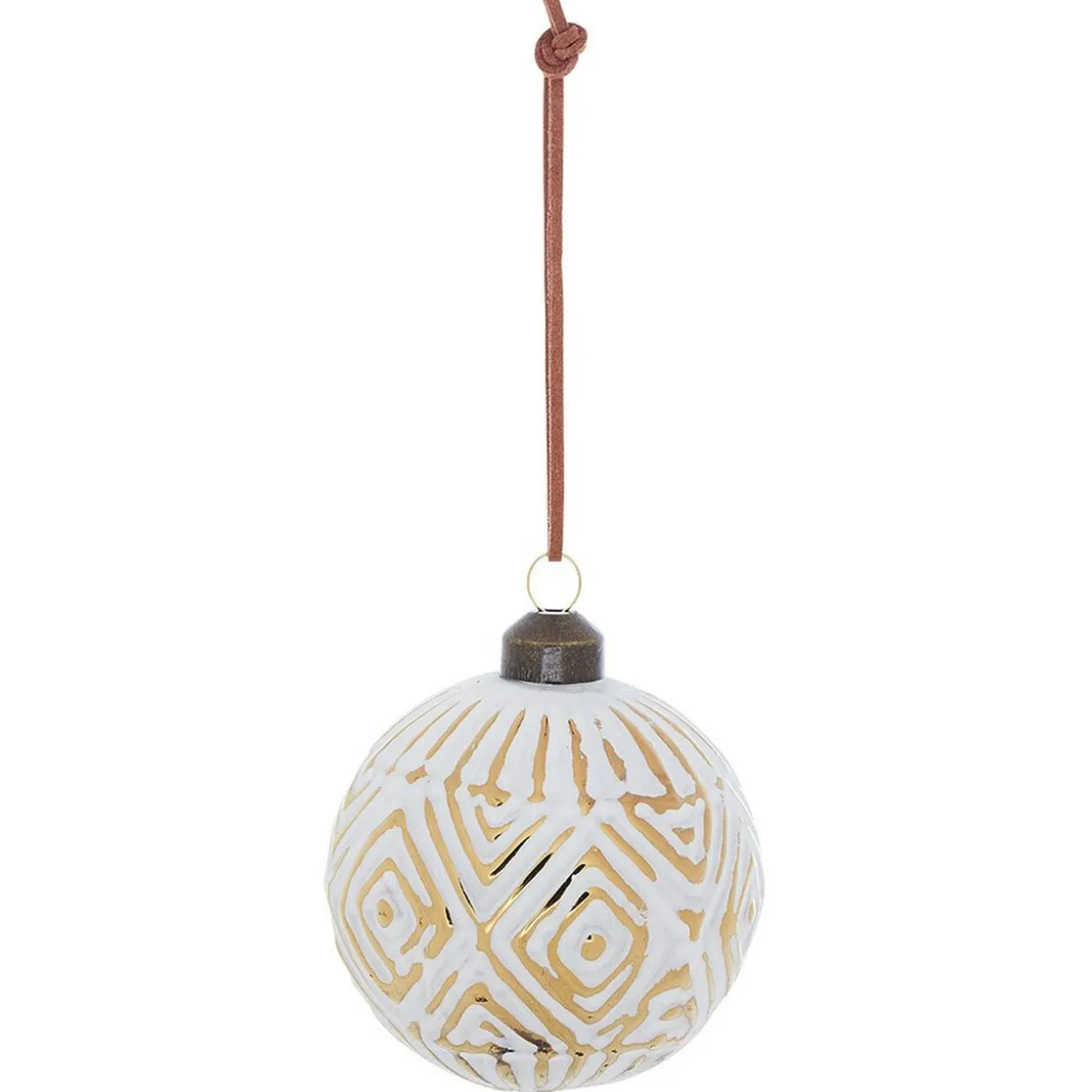 Boule de Noël motif ethnique blanc et doré