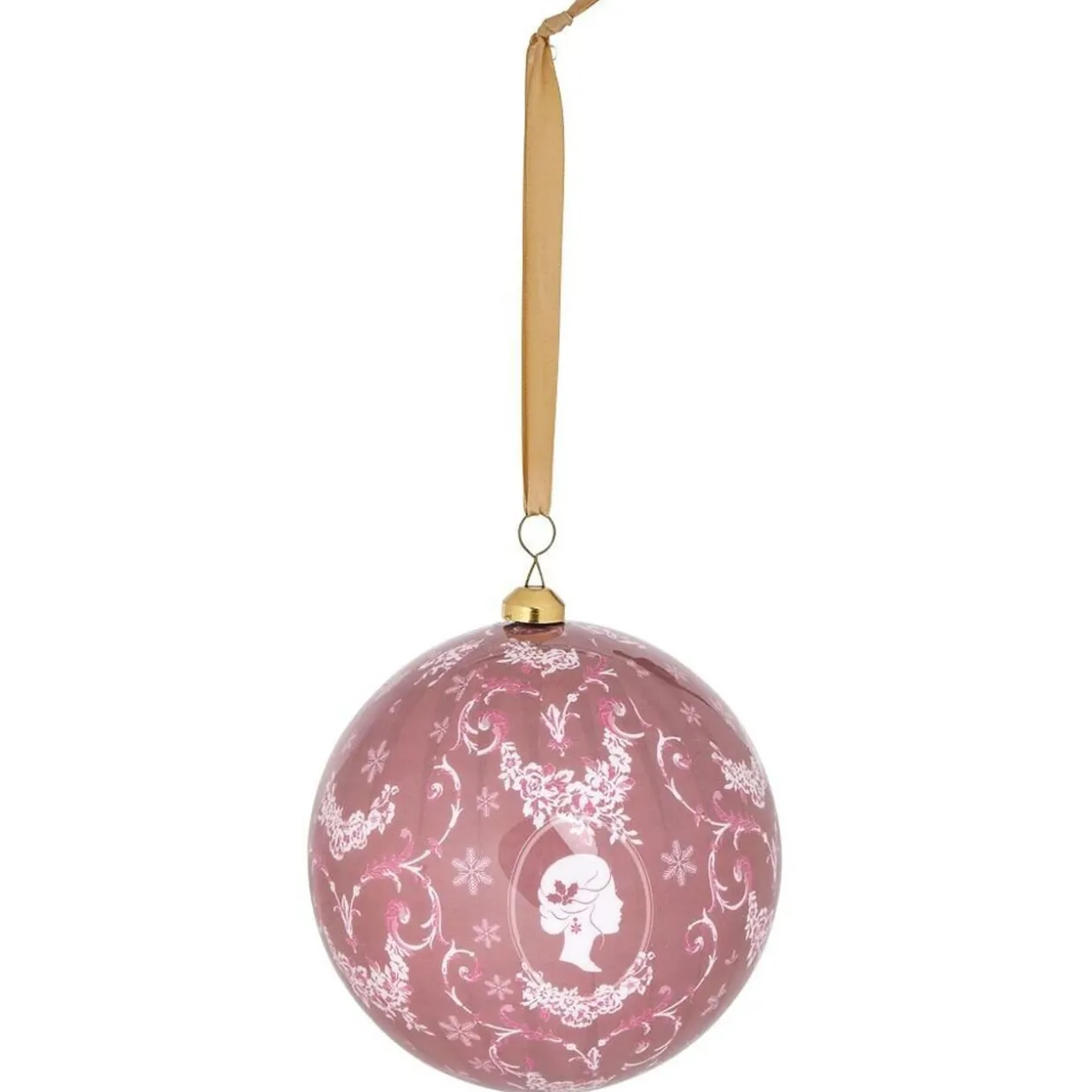 Boule de Noël motif médaillon rose et blanc Ø12cm