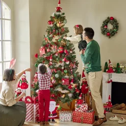 Boule de Noël motif spirale et bonnet Père Noël ou lutin Ø8cm H11cm