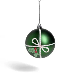 Boule de Noël motif traditionnel vert ou rouge Ø8cm - 2 coloris