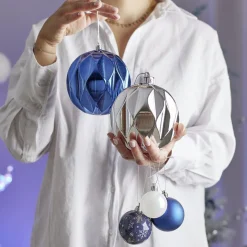 Boule de Noël origami argenté ou bleue Ø12cm - 2 coloris