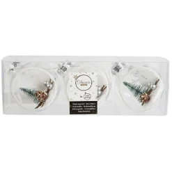 Boule de Noël paysage argenté bois et paillettes Ø8 cm x3