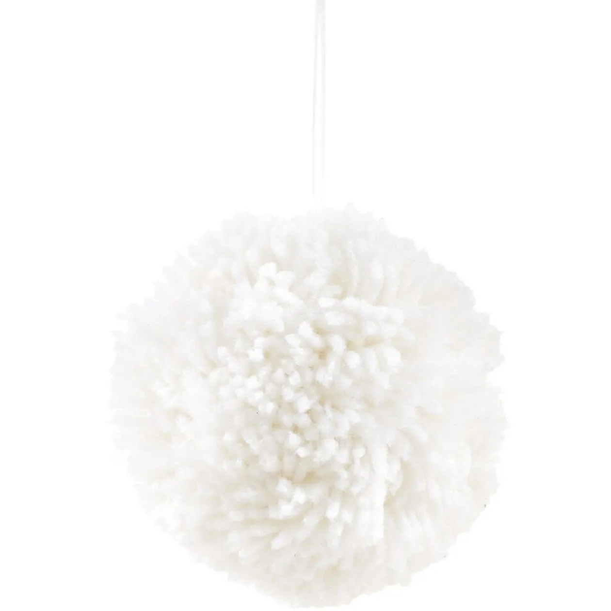 Boule de Noël pompon à suspendre blanche