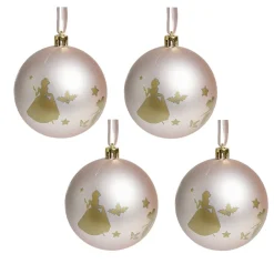 Boule de Noël Princesses Disney rose Ø8cm x4