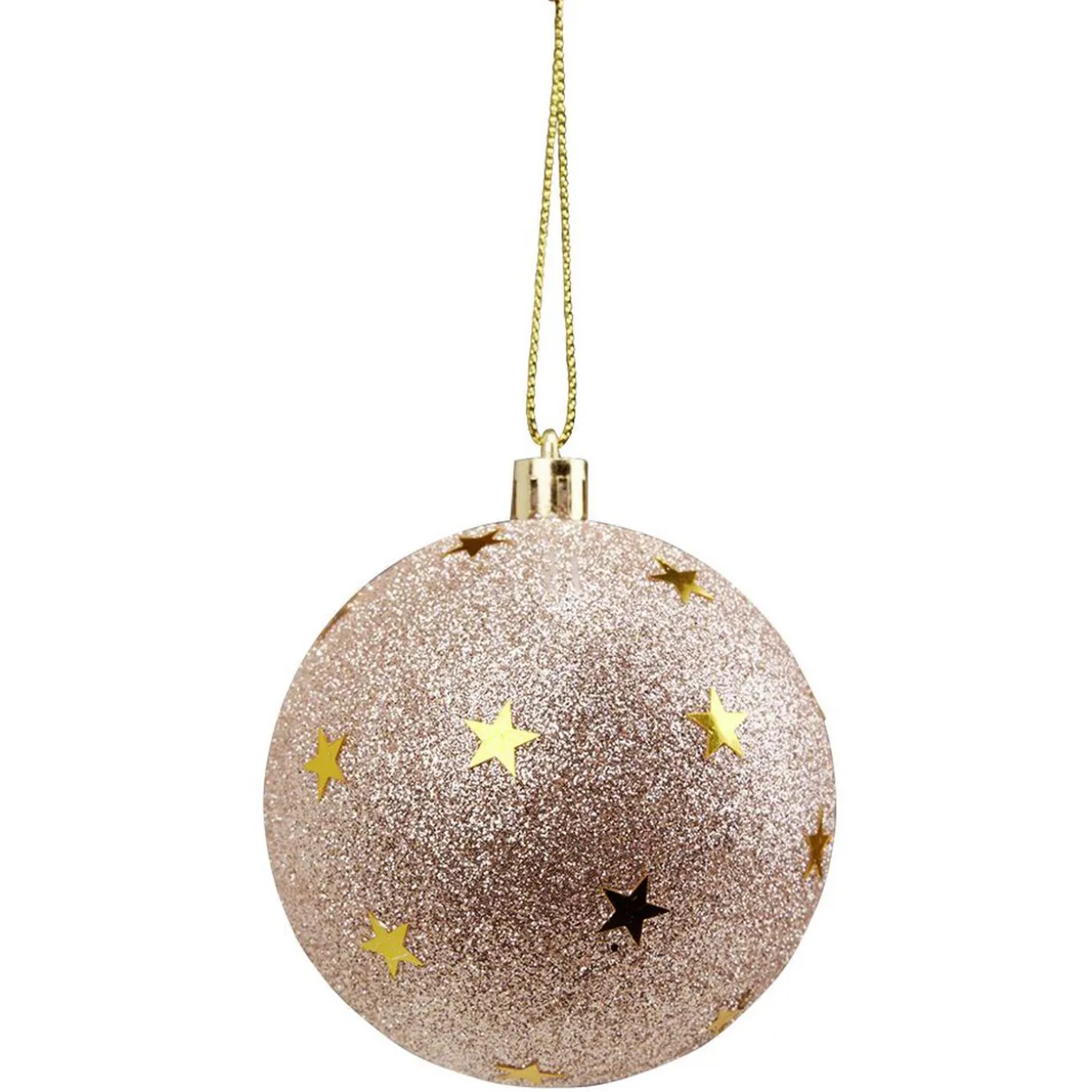 Boule de Noël rose pailletée motif étoiles dorées Ø8cm