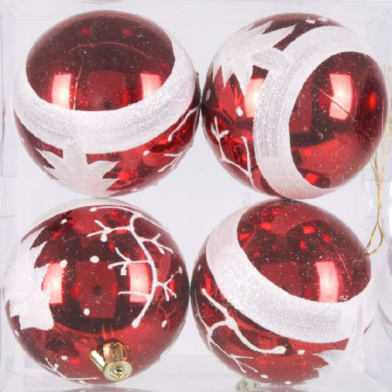 Boule de Noël rouge blanche x4