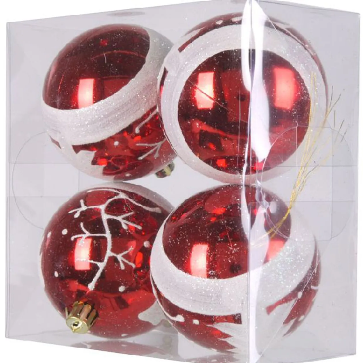 Boule de Noël rouge blanche x4
