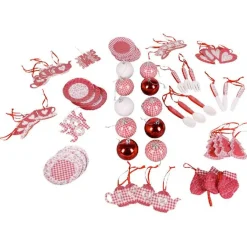 Boule de Noël rouge blanche et suspension x60