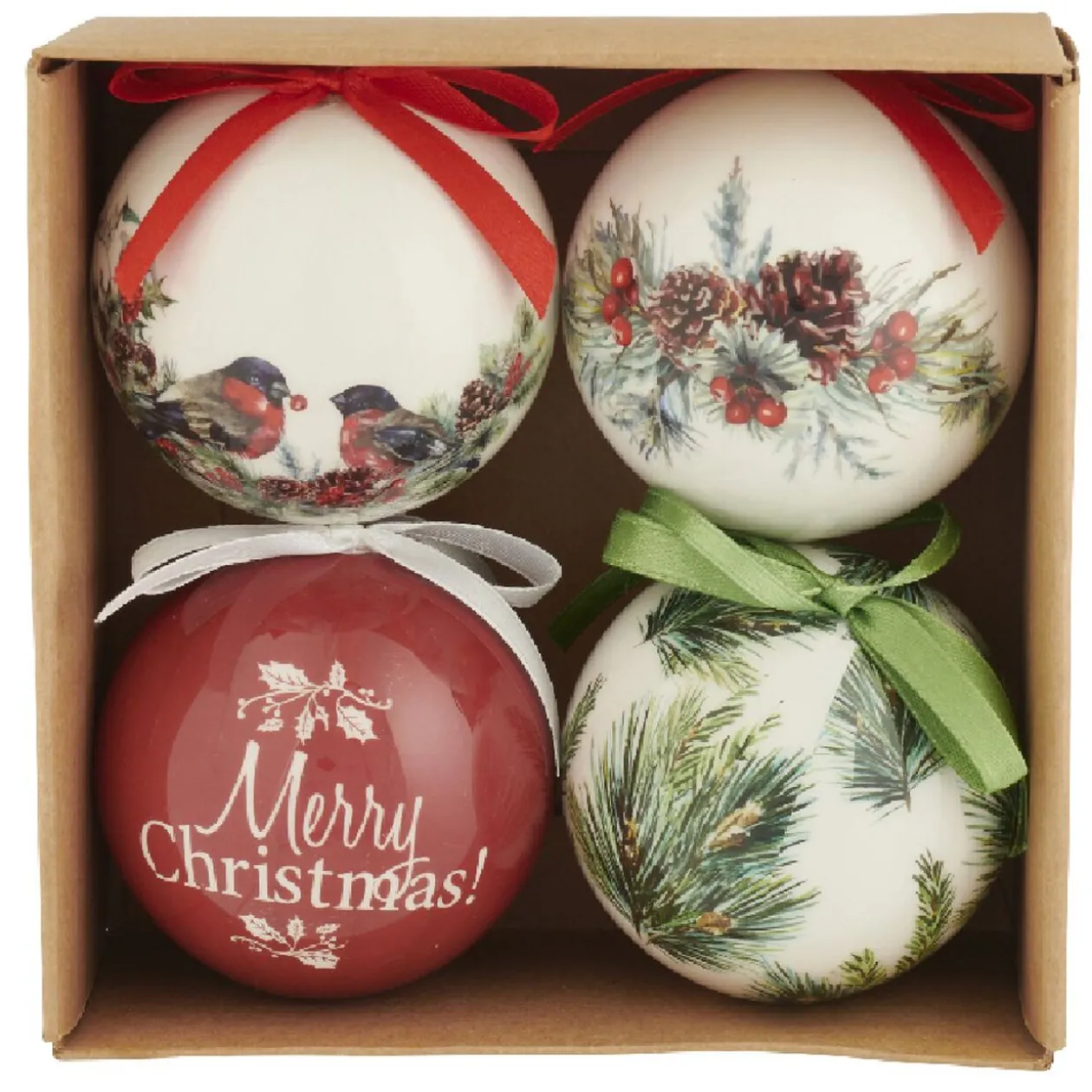 Boule de Noël rouge et blanche x 4