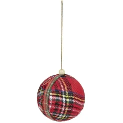 Boule de Noël tissu tartan rouge et vert Ø8cm