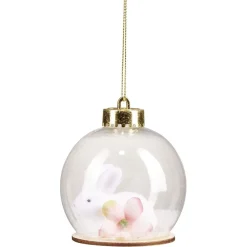 Boule de Noël transparente intérieur lapin blanc Ø8cm