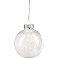 Boule de Noël transparente motif arbre blanc intérieur neige Ø8 cm