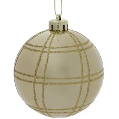 Boule Noël quadrillage Ø8cm - argenté/blanc/doré