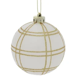 Boule Noël quadrillage Ø8cm - argenté/blanc/doré