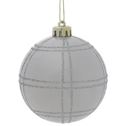 Boule Noël quadrillage Ø8cm - argenté/blanc/doré
