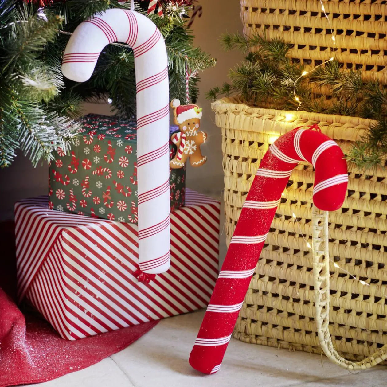 Canne à sucre déco Noël à suspendre rouge H40cm