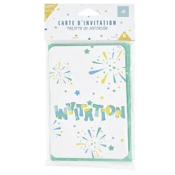 Carte d'invitation feux d'artifice avec enveloppe x 8