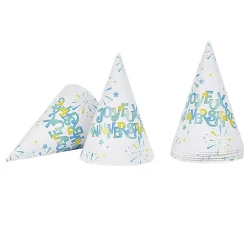 Chapeau de fête Joyeux anniversaire et feux d'artifice en carton x 8