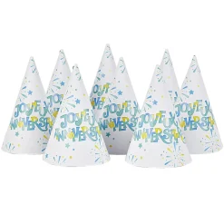 Chapeau de fête Joyeux anniversaire et feux d'artifice en carton x 8