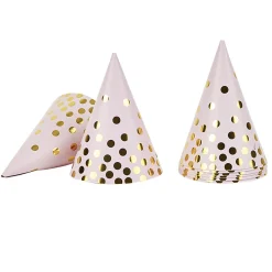 Chapeau de fête rose à poids doré en carton x 8