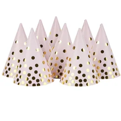 Chapeau de fête rose à poids doré en carton x 8