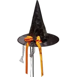 Chapeau de sorcière noeud fleur noir orange H41 cm